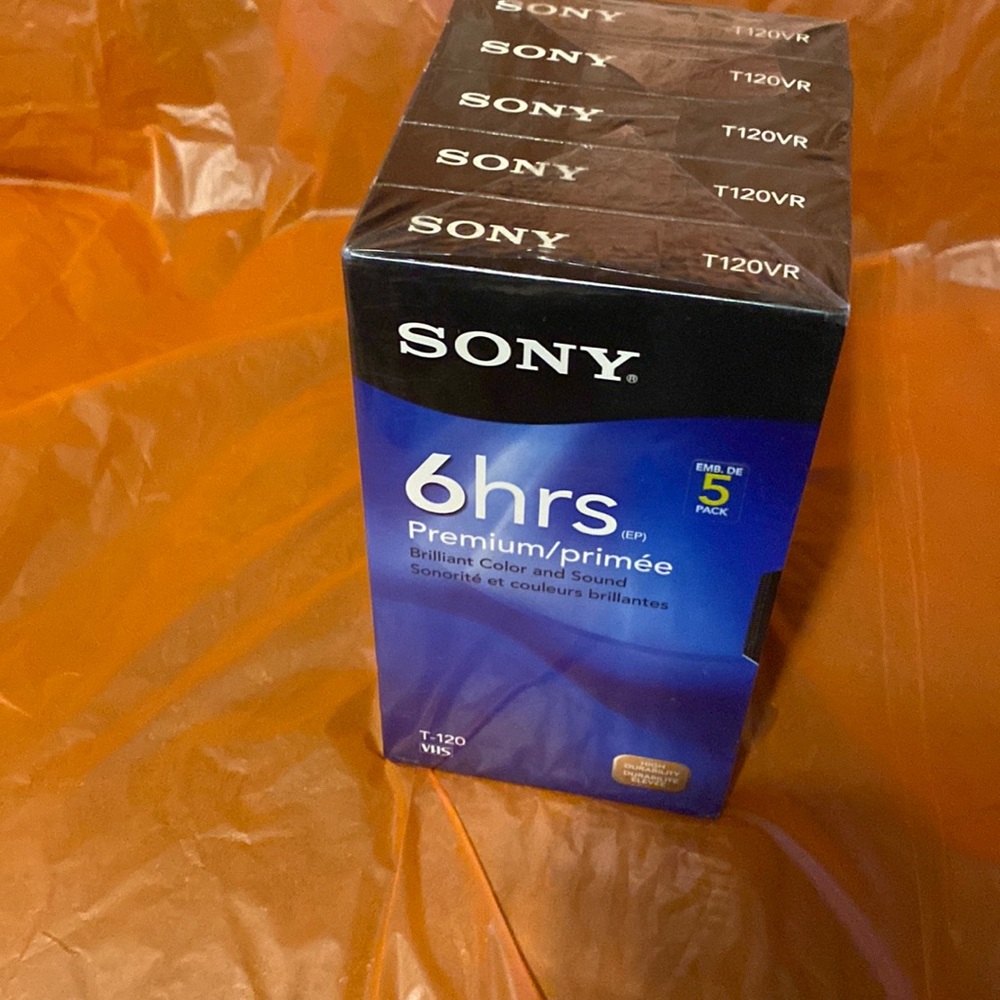 5 blank packaged SONY VHS 6 hour tapes
